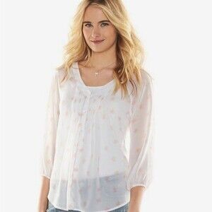 Lauren Conrad white and pink blush pintuck pleated top size small